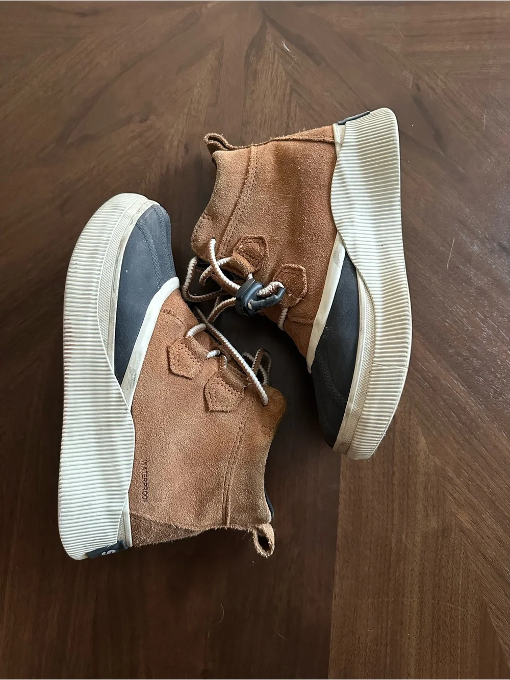 Sorel Kids Tan Suede and Gray Waterproof Duck Boots